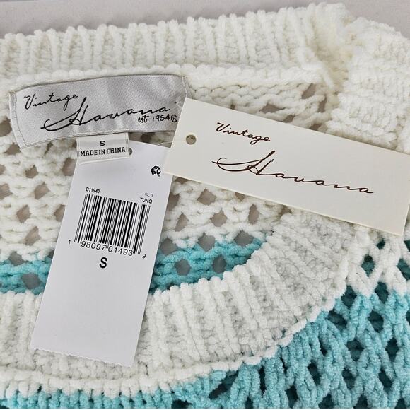 VINTAGE HAVANA TROPICAL TURQUOISE STRIPED KNIT CREWNECK – SIZE SMALL – NWT - Picture 9 of 10